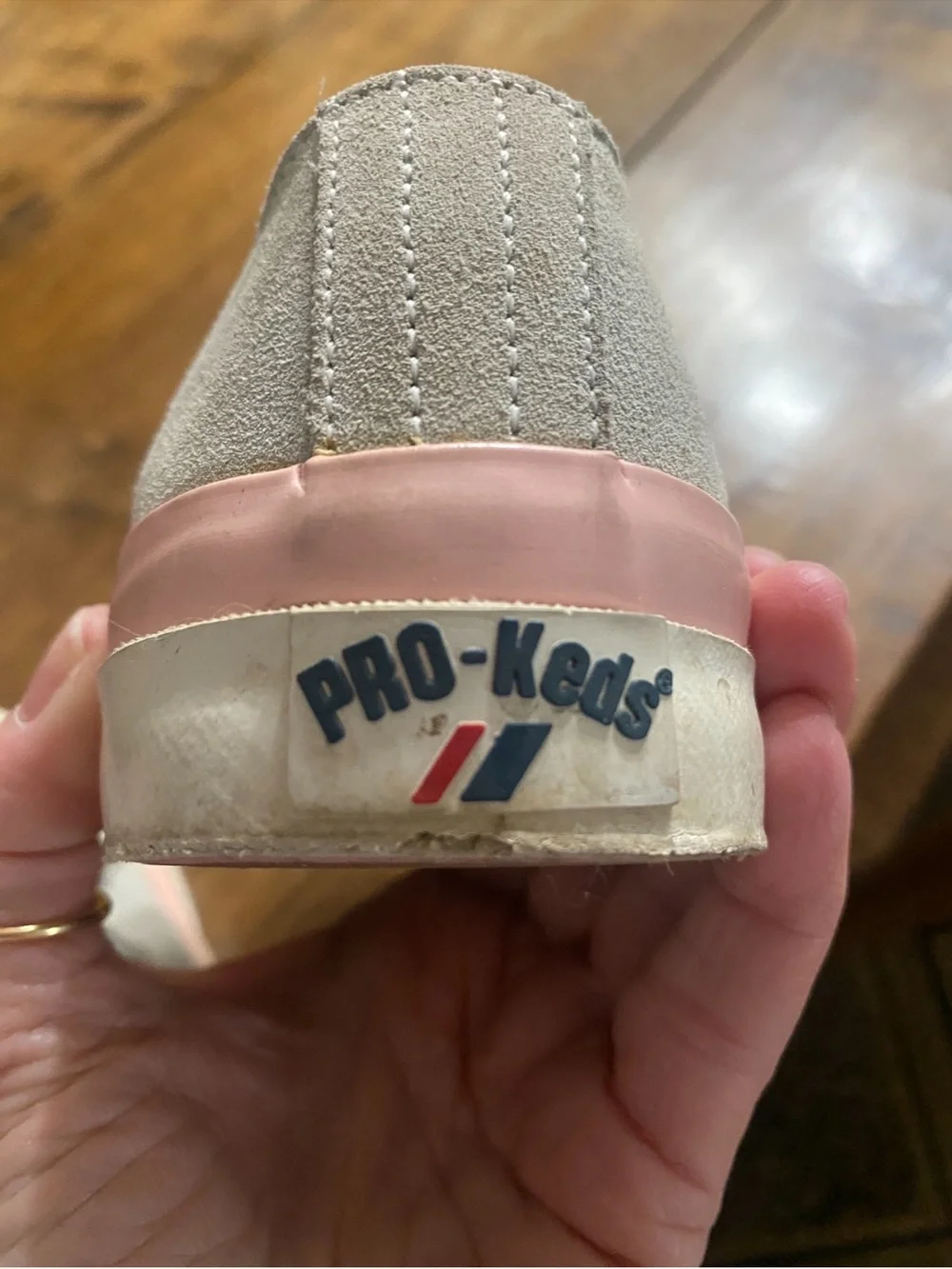 Pro-Keds  Low Top Suede  Sneakers in Light Gray with Pink Trim vintage